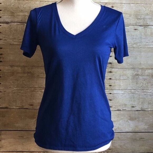 NIKE DRI-FIT V-NECK ATHLETIC PERFORMANCE GYM RUNNING ATHLEISURE TEE SIZE SMALL - Picture 1 of 3